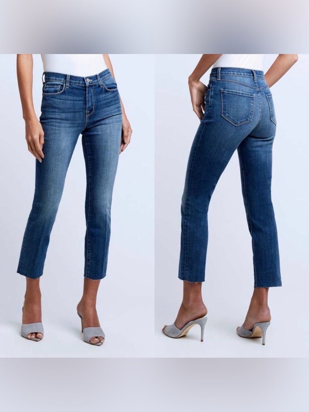 L'AGENCE Sada High Rise Crop Slim Jean Mesa Blue frayed hem 23